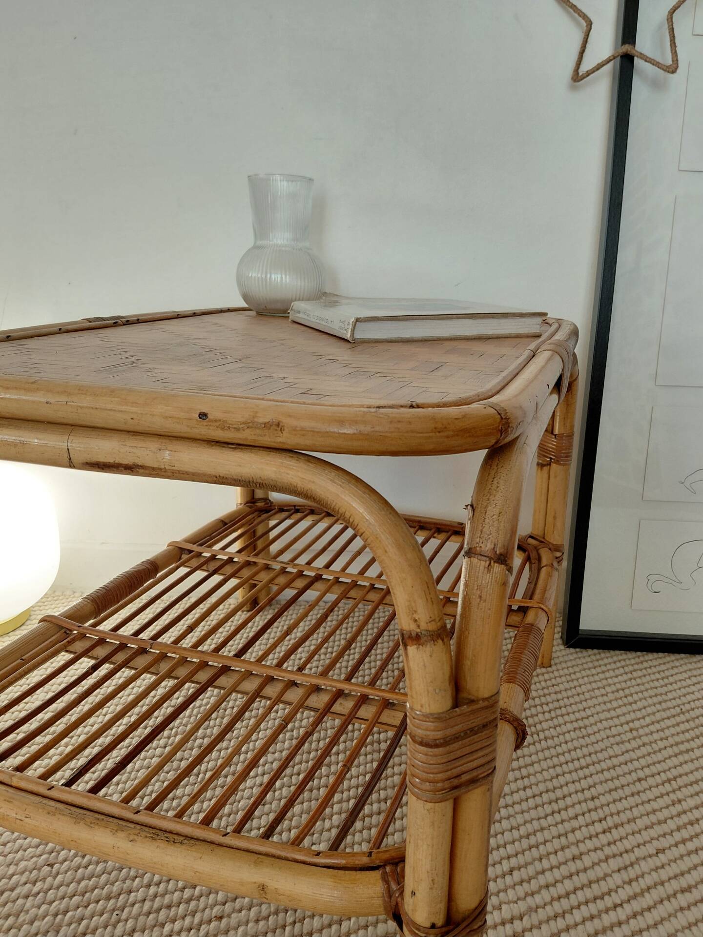 Vintage rattan coffee table from the 70s - organic lines, Riviera spirit.