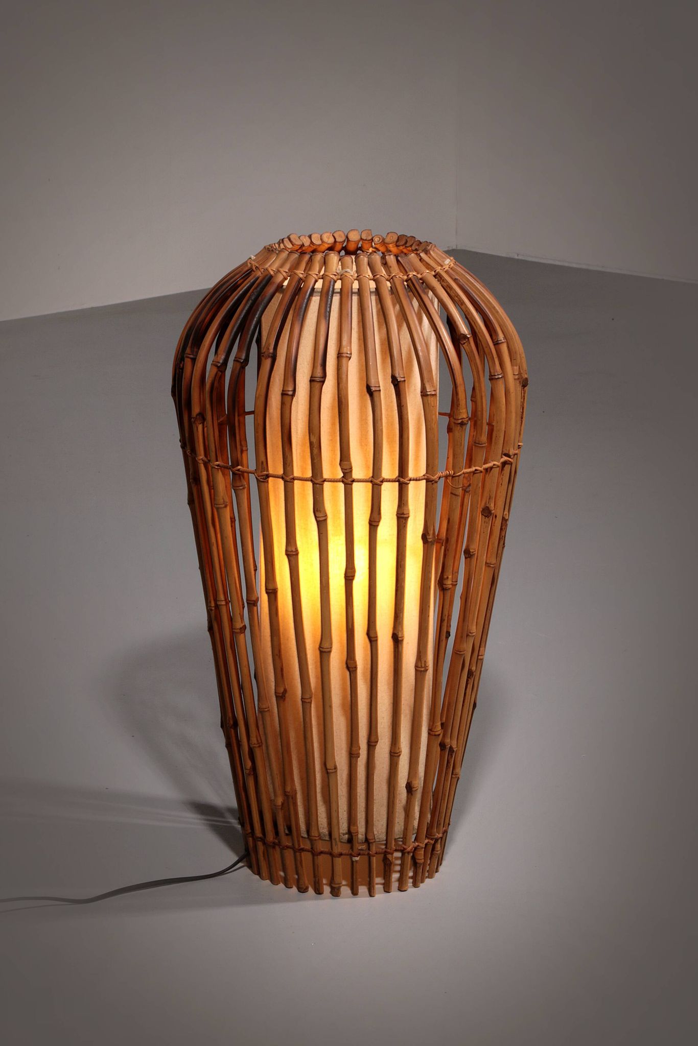 Midcentury Floor Lamp Rattan, Bamboo and Fabric Franco Albini, Italy 1960s