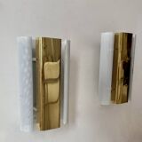 Pair of vintage wall lights, brass and white perforated metal, Hans Agne Jakobsson
