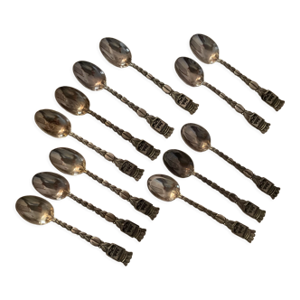 12 spoons, silver metal, douarnenez