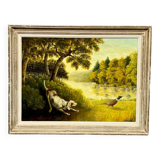 I. Grandidier. “Pheasant Hunting” painting. Oil on wood panel.