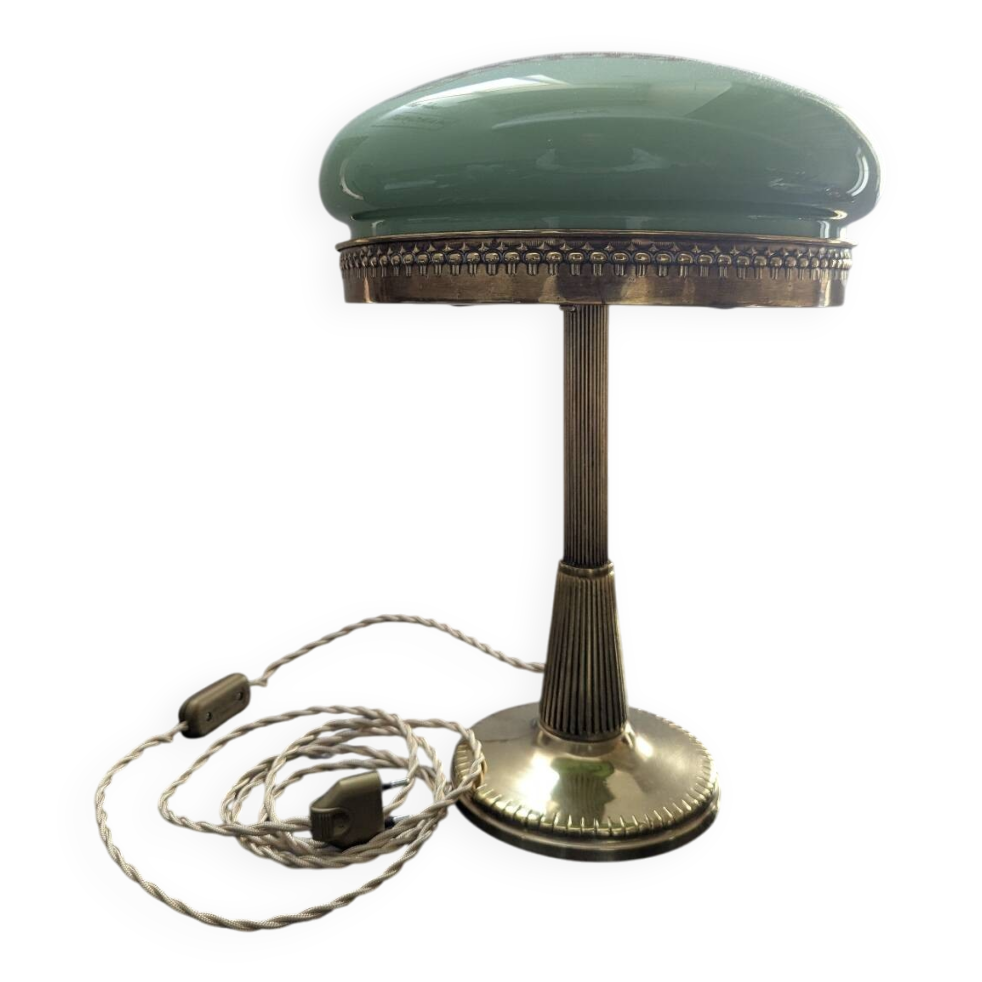 Antique Second Empire Napoleon III table lamp, 1870, brass and opaline glass