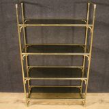 Italian Bookshelf In Golden Metal With Glass Shelves