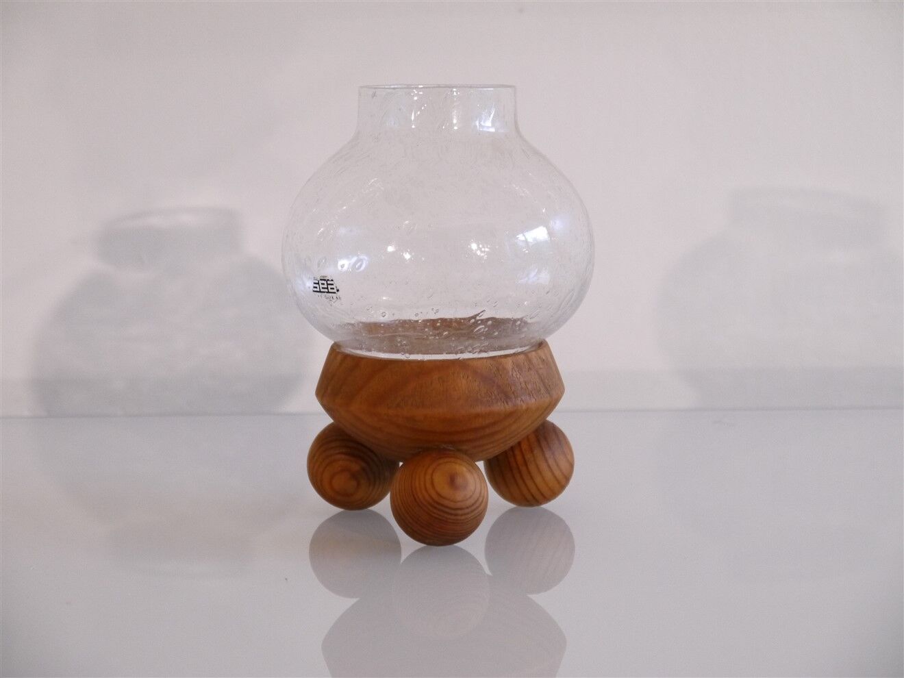 Scandinavian glass and wood candlestick 1960
