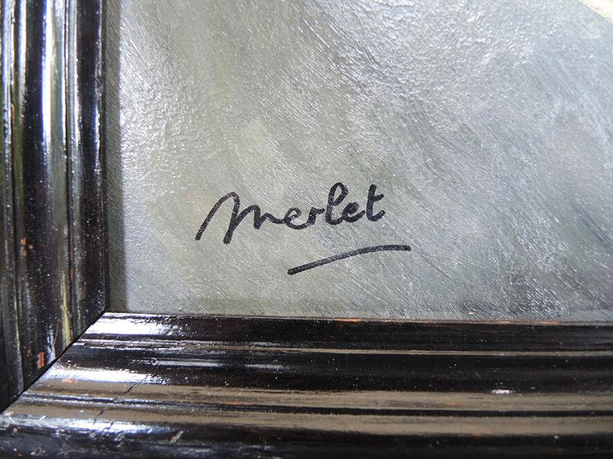 Oil on wood framed and signed henri merlet : 2 herrings