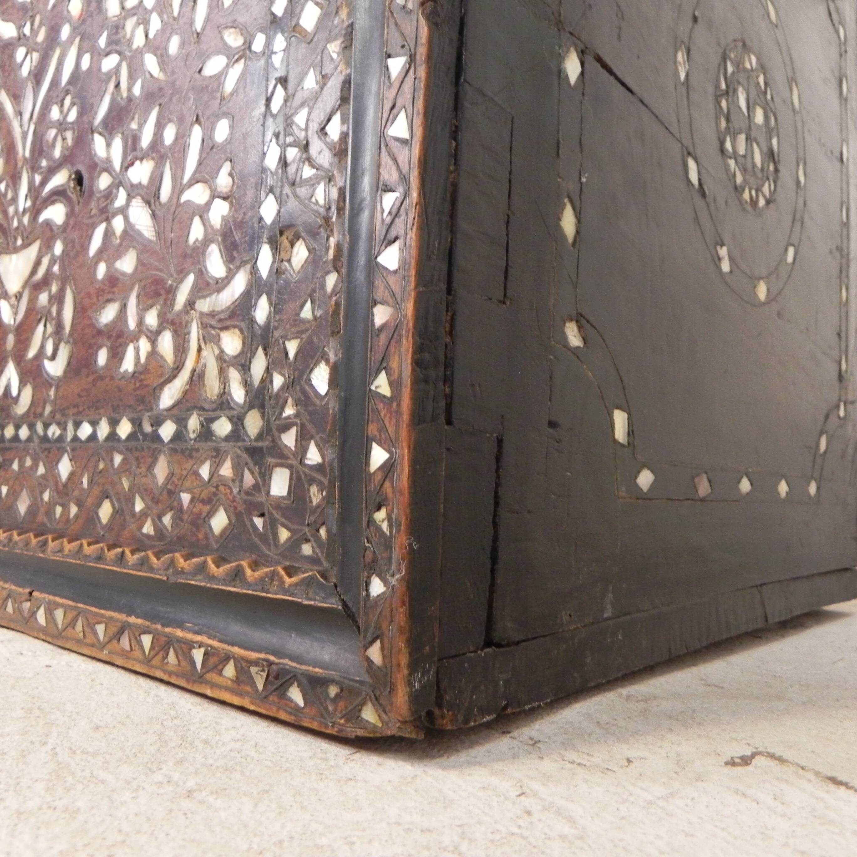 19th century Syrian wedding chest with mother of pearl inlay