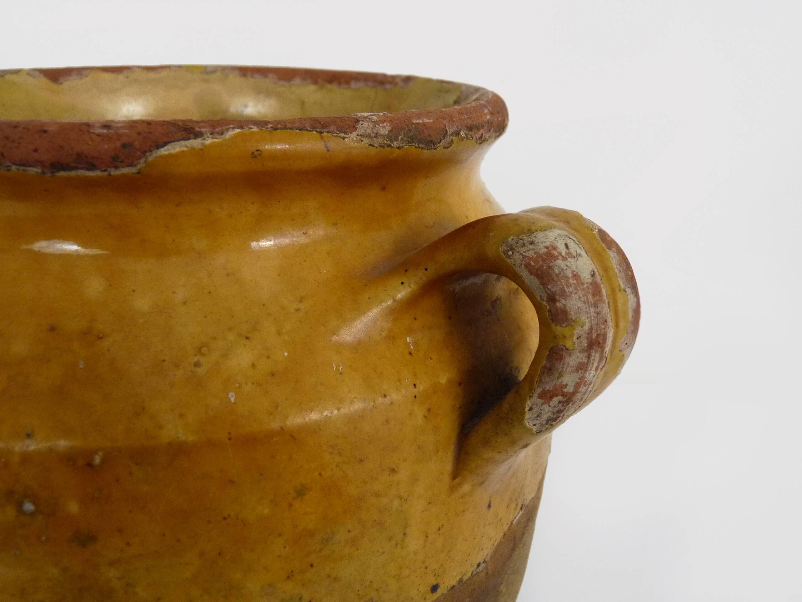 Glazed yellow confit pot, south west of France. Storage jar. Pyrenees 19th century