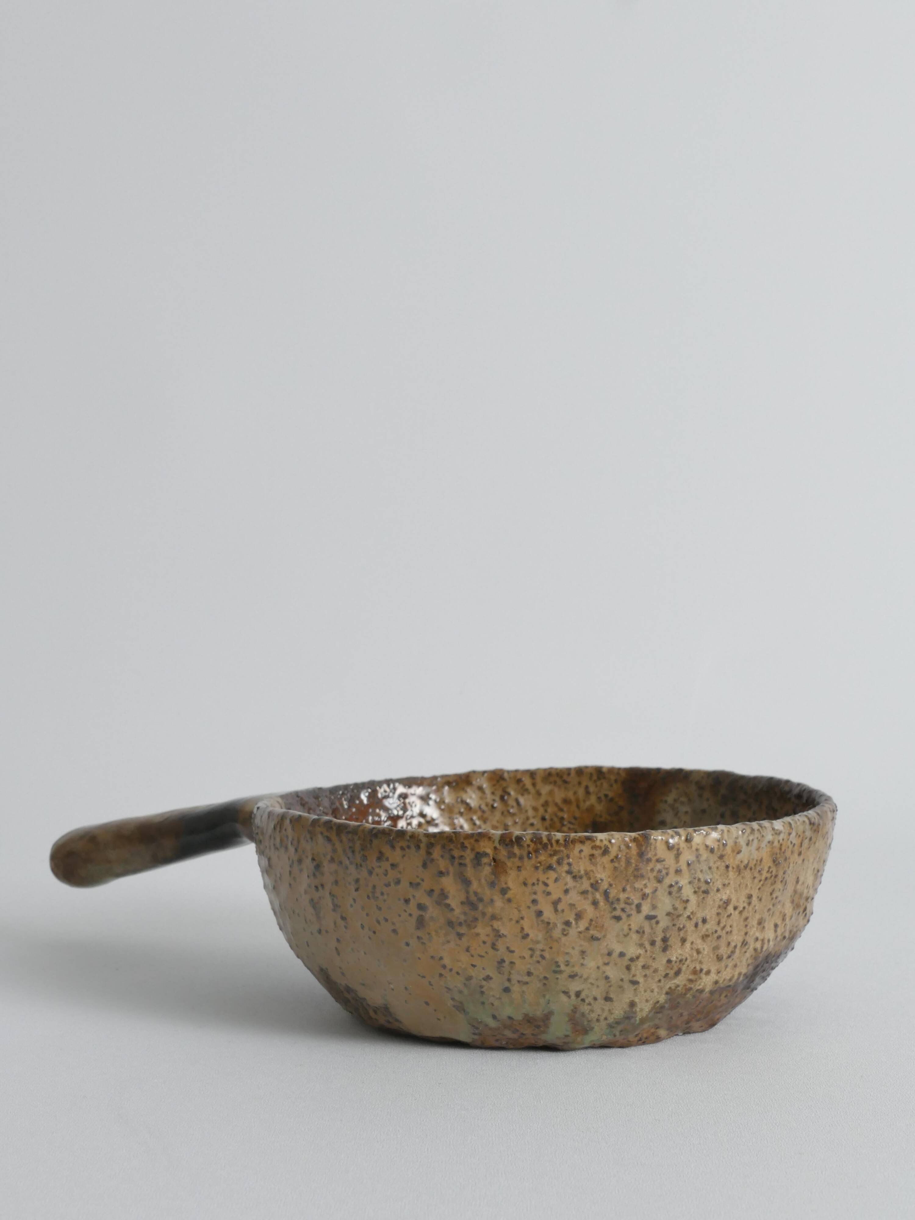 Textured Stoneware Bowl with Sculptural Handle, Handmade Studio Ceramic