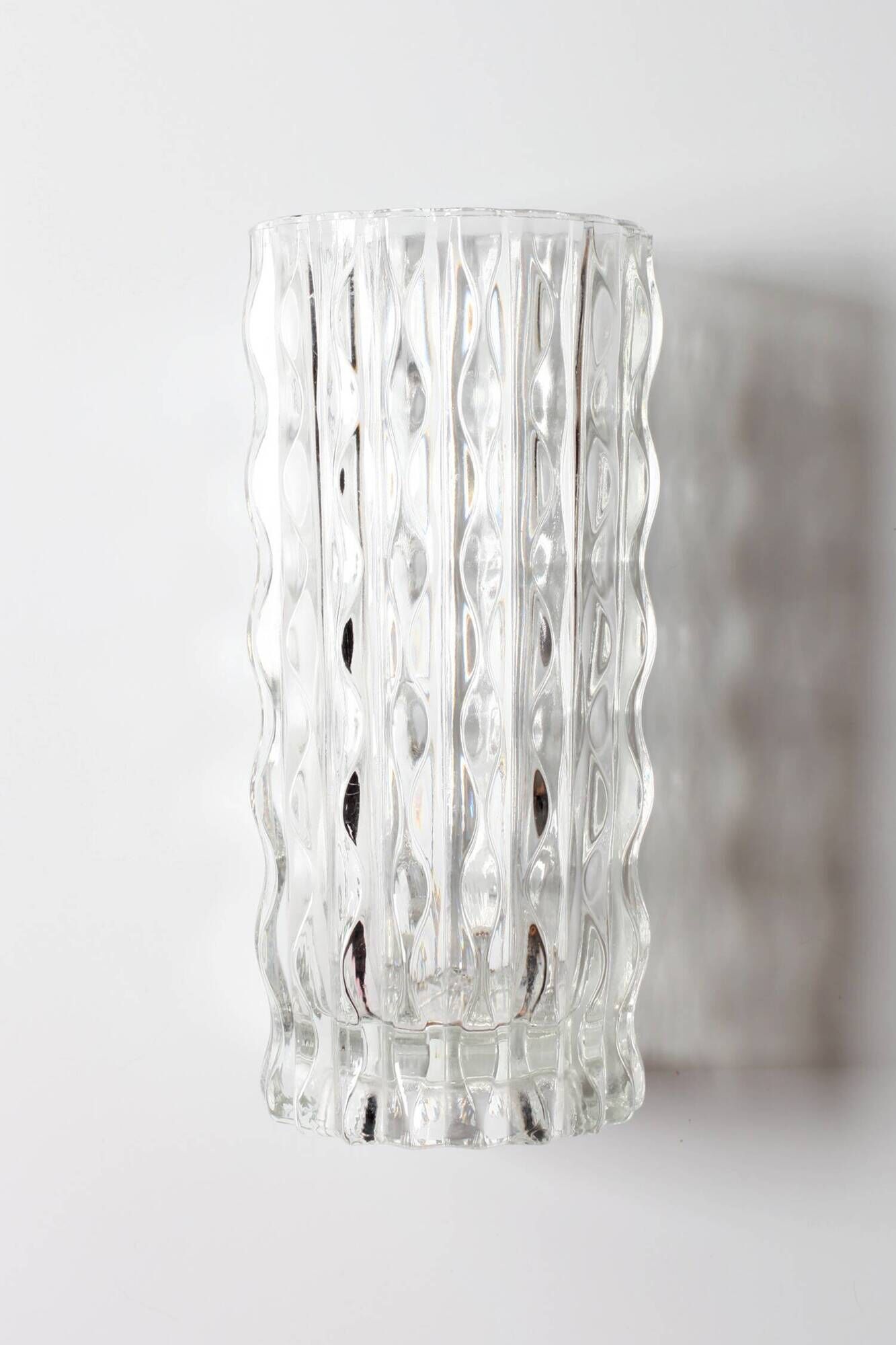 Vintage Solid Heavy Clear Hand Pressed Glass Flower Vase / Fidenza / Italy