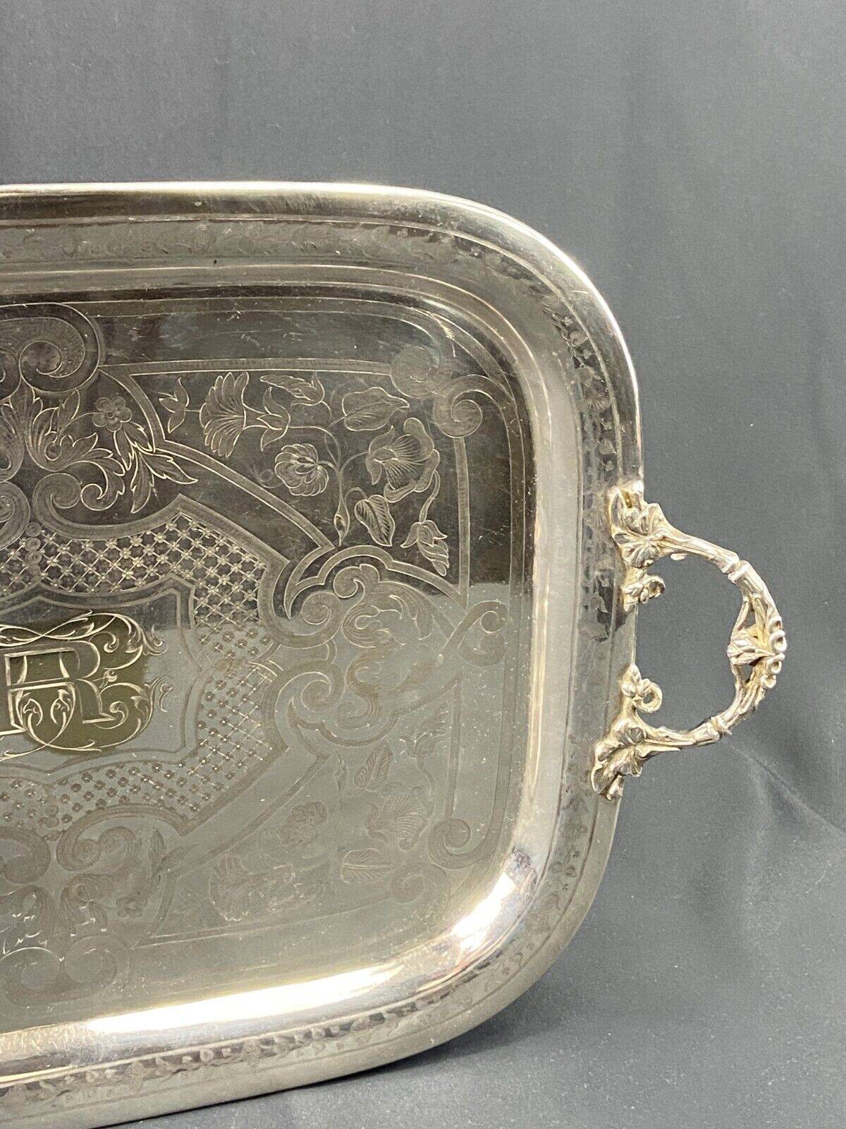 Large tray with monogrammed handles in silver metal 19th century Napoleon III