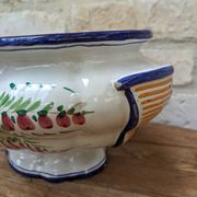 Old serving dish, vegetable dish, soup tureen without lid, flower decoration