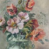 Peinture à l'huile ancienne nature morte aux fleurs 1936, signée