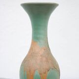 Vase vintage, vase balustre style raku, vase grand col, vase céramique vert céladon