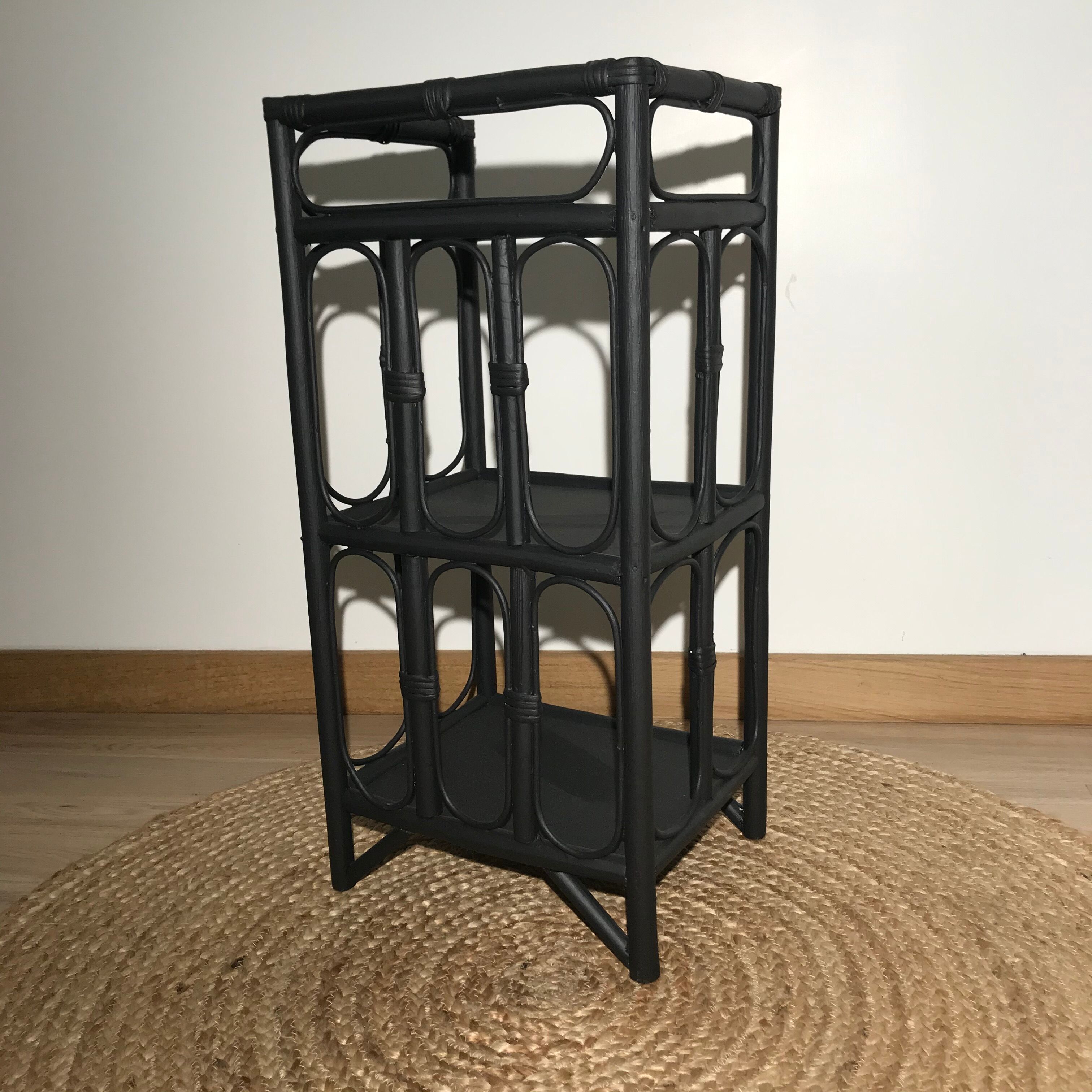 Rattan shelf, sofa end, vintage bedside table