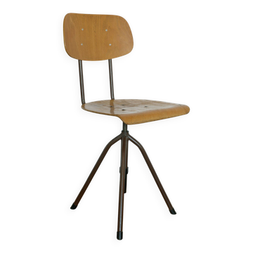 Chaise de bureau vintage du milieu du siècle, chaise pivotante réglable en bois