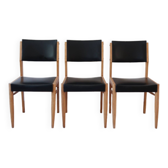 3 Scandinavian black skai chairs