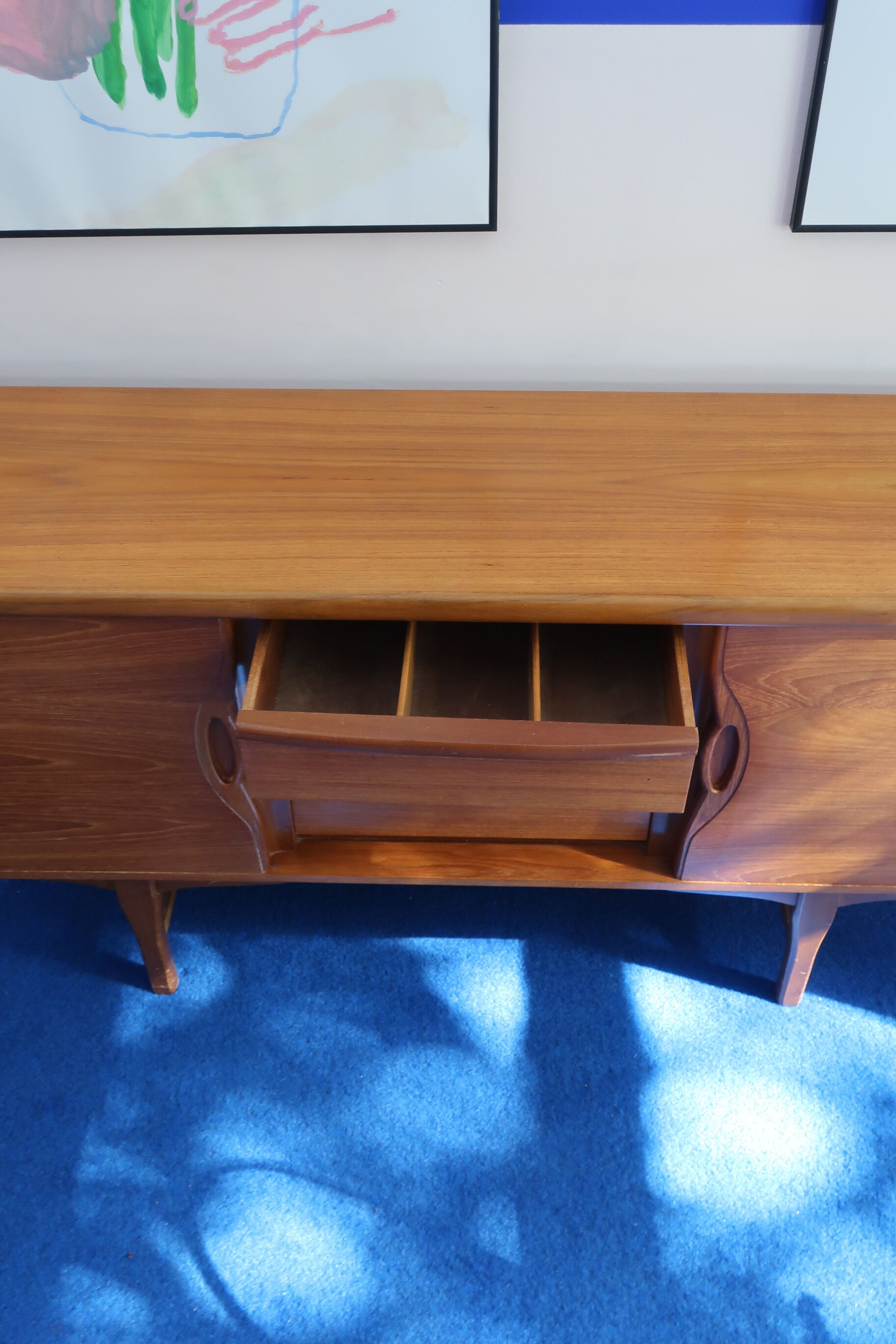 60s teak row, two sliding doors