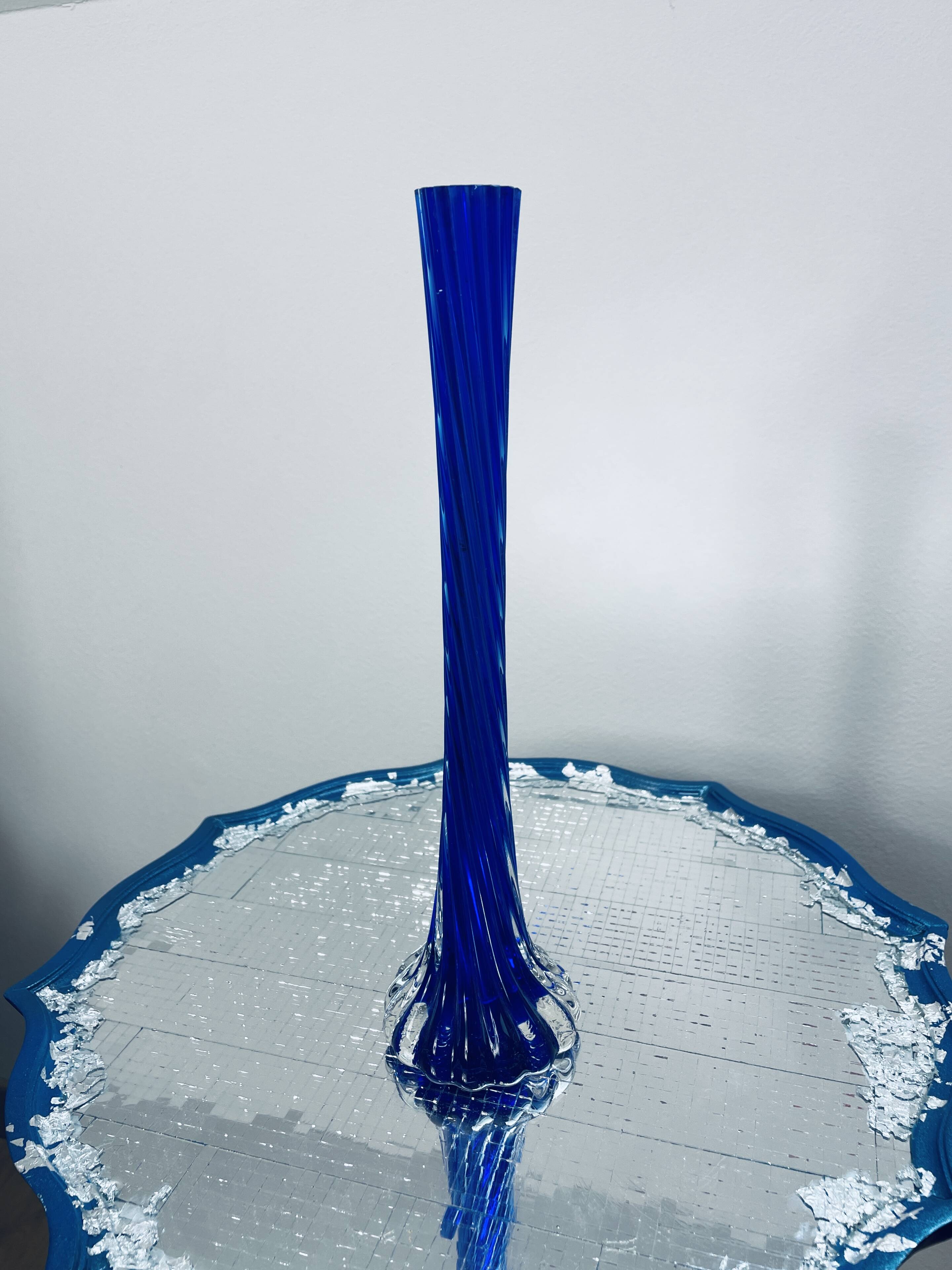 Vintage blue spiral soliflore vase