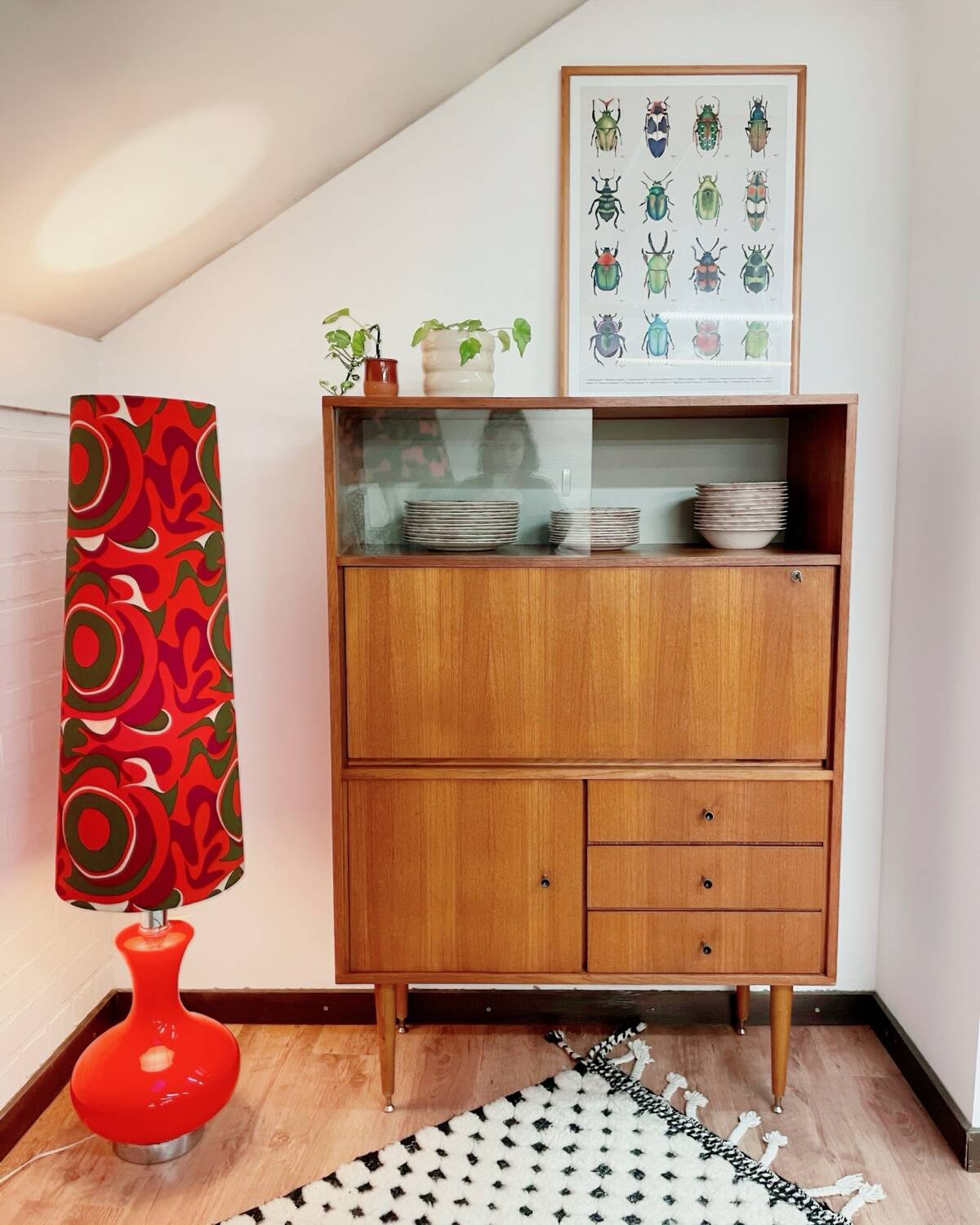 Large retro 70s opaline lamp