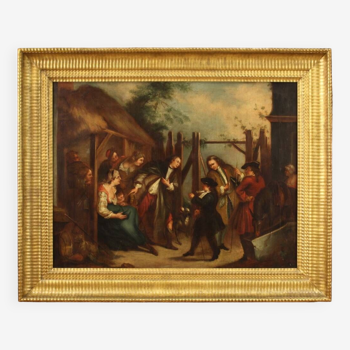 Tableau huile sur toile scène de genre du 18ème siècle
