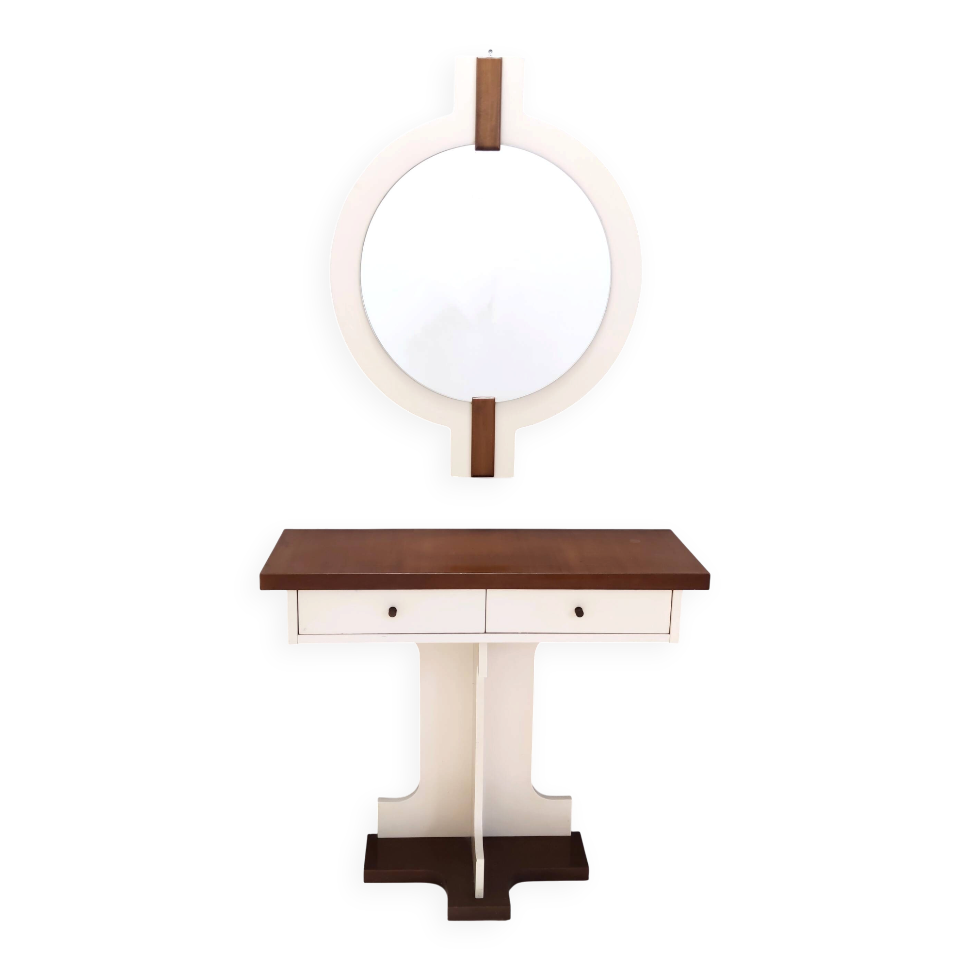 Postmodern Ivory Lacquered Walnut Wall Mirror and Console Table, Italy