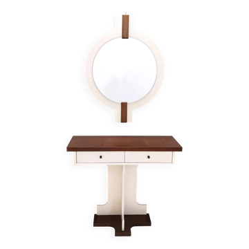 Postmodern Ivory Lacquered Walnut Wall Mirror and Console Table, Italy