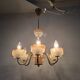 1960s Czech Mid-Century Brass and Železný Brod Frosted Glass Six-Arm Chandelier