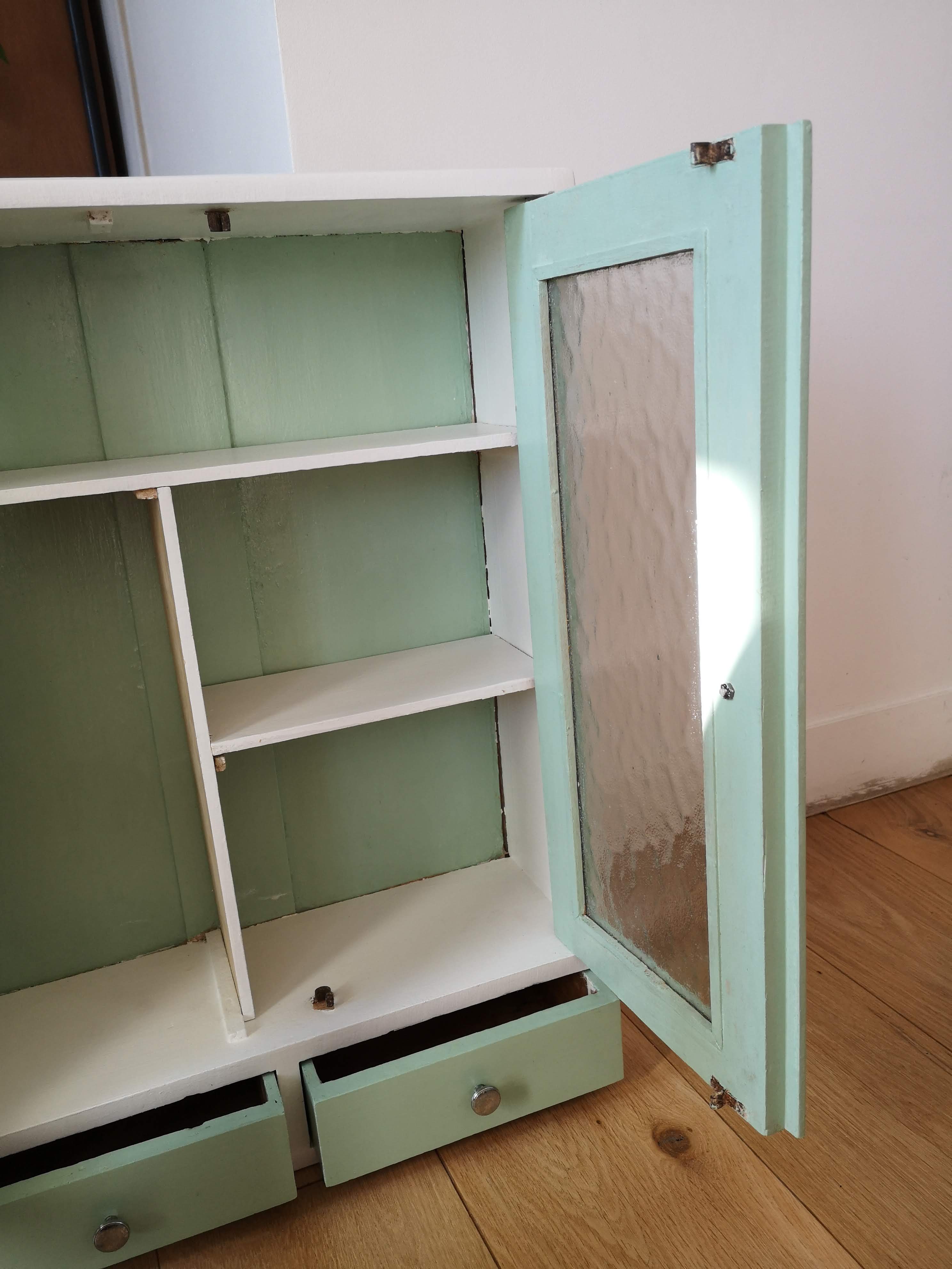 50s vintage medicine cabinet white celadon wood of poplar