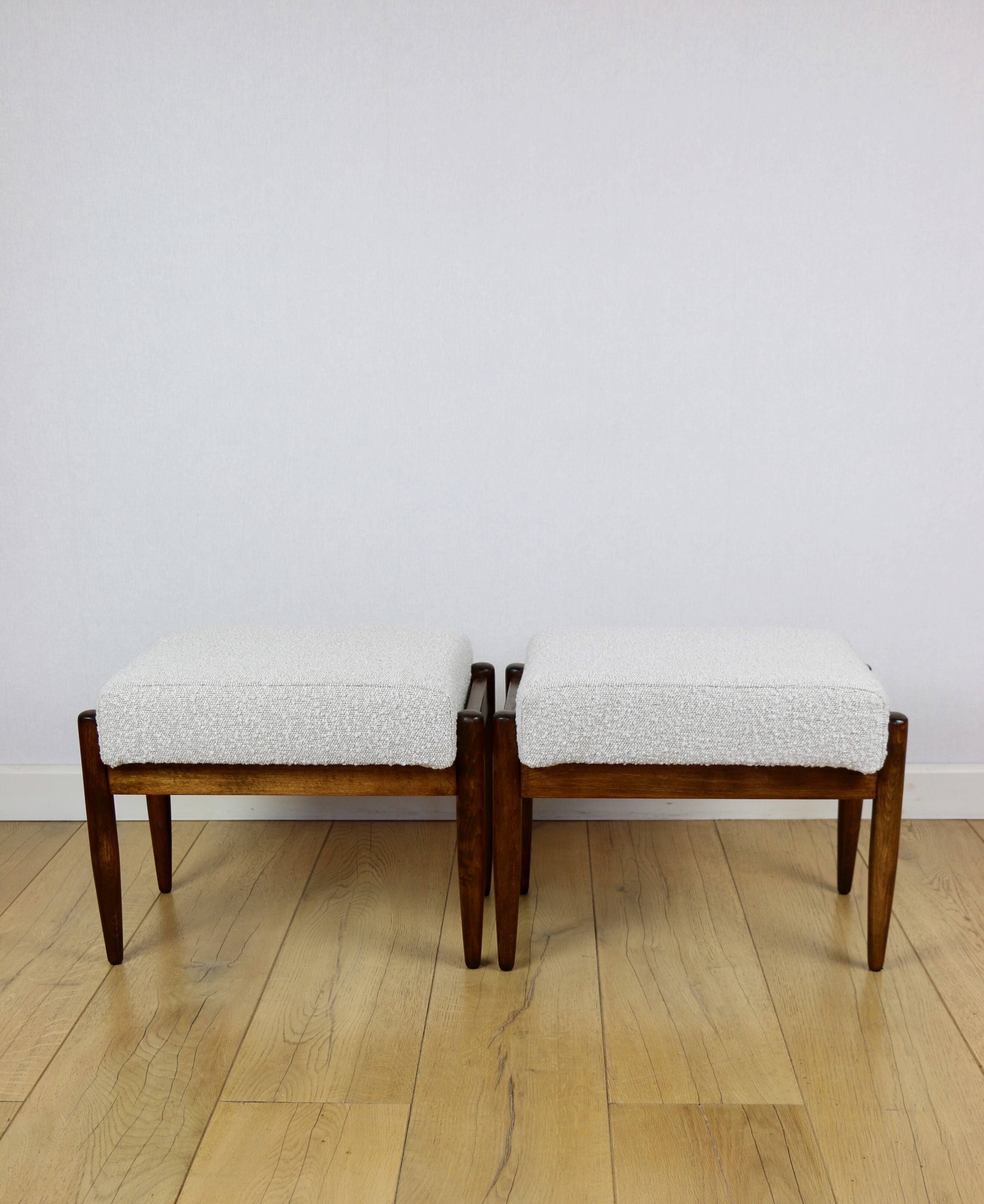 Edmund Homa stool, cream ivory white boucle seat - 2 pieces available