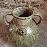 Pot à huile ancien en terre cuite – XIXe siècle – Émaillé vert
