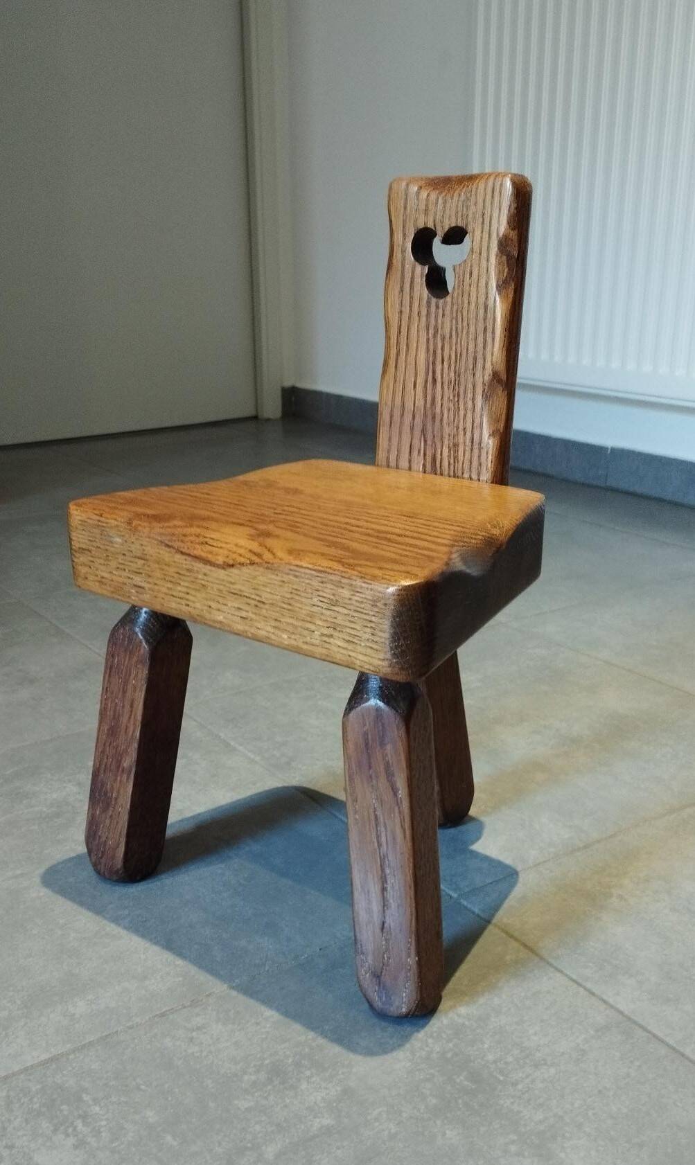 Tripod chair for children, Scandinavian brutalist chalet design.
