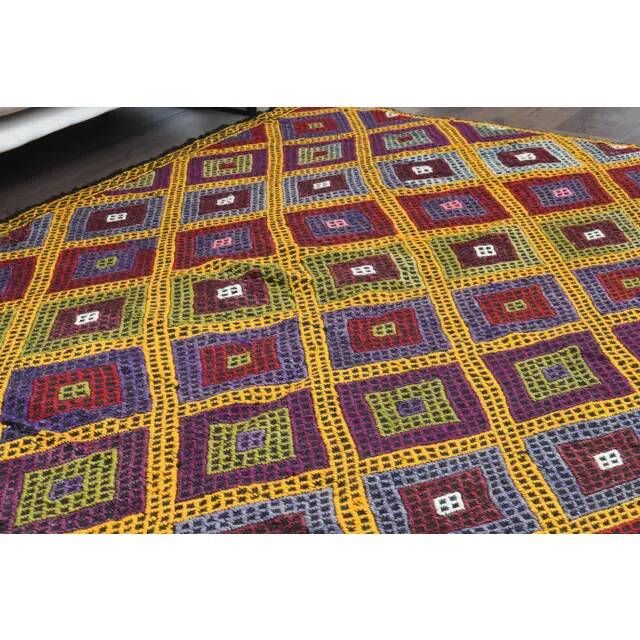 1970s Vintage Turkish Oushak Handmade Wool Cotton Yellow Area Rug 179x237