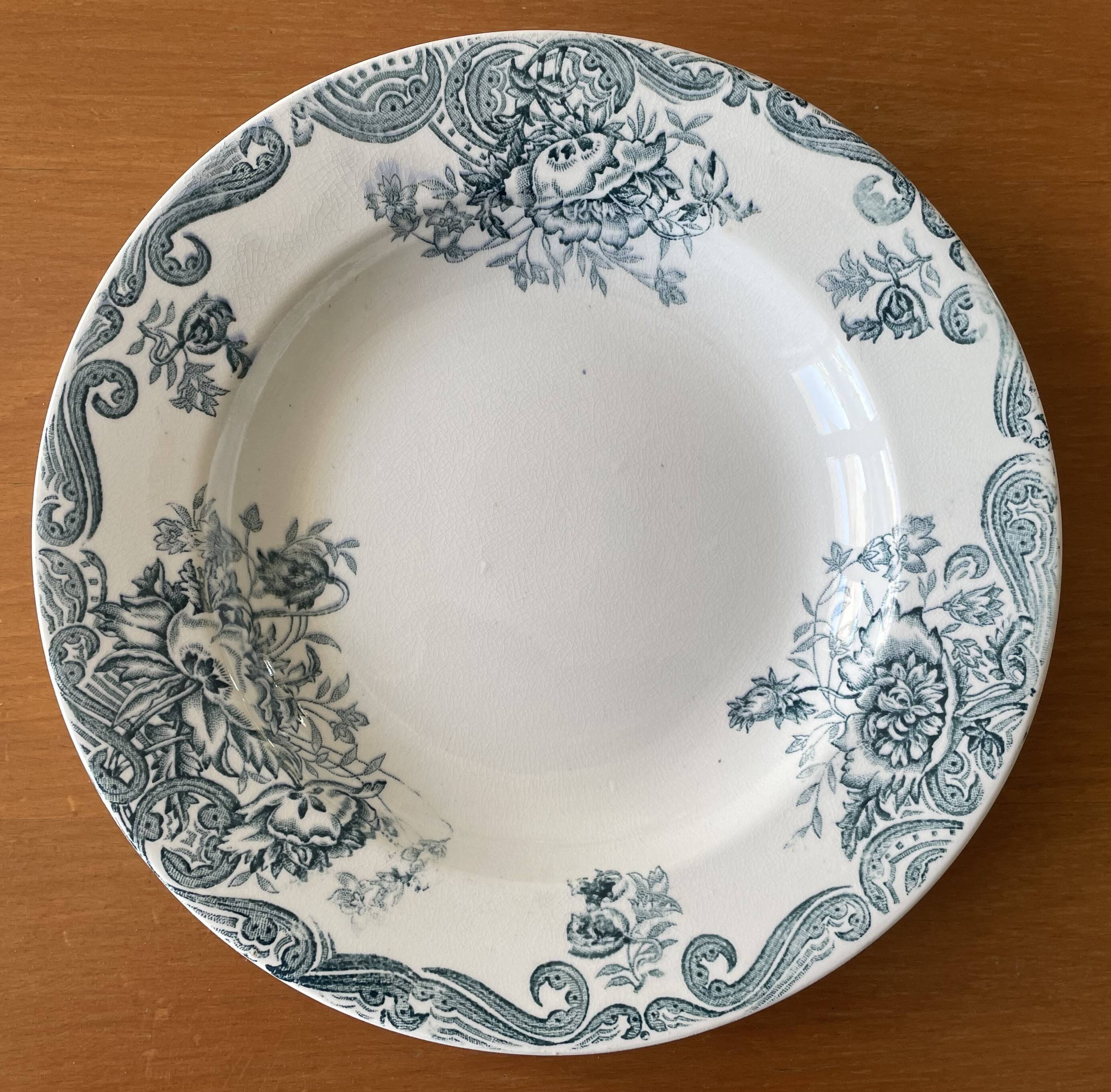 6 assiettes creuses anciennes en faïence de Clairefontaine