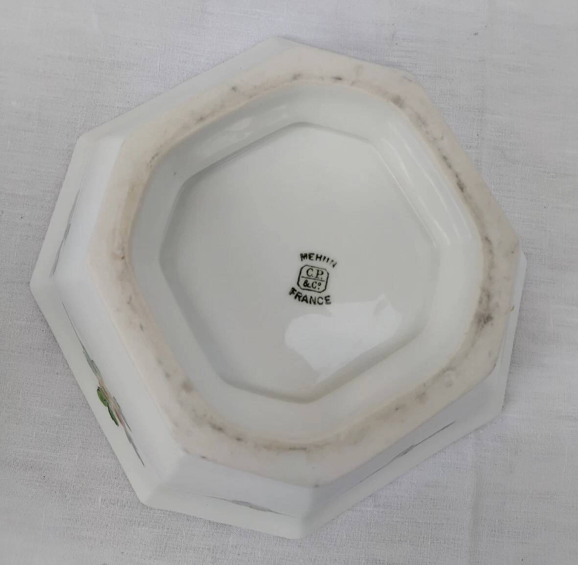 Vintage Octagonal Porcelain Salad Bowl from Mehun