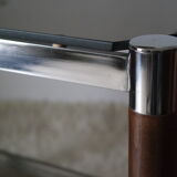 Side table serving chrome wood vintage glass 70
