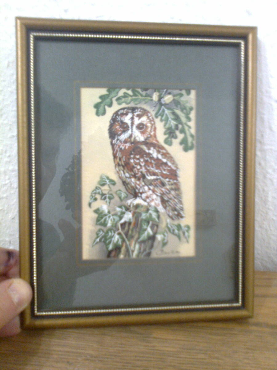 Owl pattern frame embroidered in silk, woven picture brand