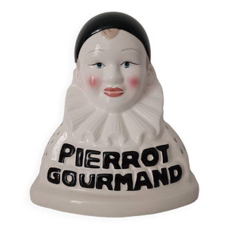 Advertising lollipop display with gourmet Pierrot bust in porcelain