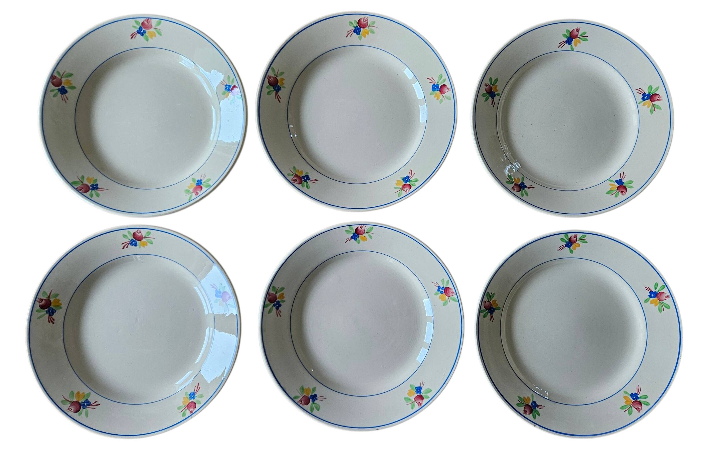 6 antique flat plates in Gien earthenware