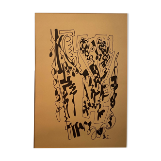 Ink drawing, signed abstraction