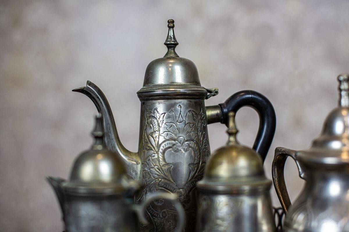 Silver-Plated Coffee Set with Tray, 1920s, Set of 6
