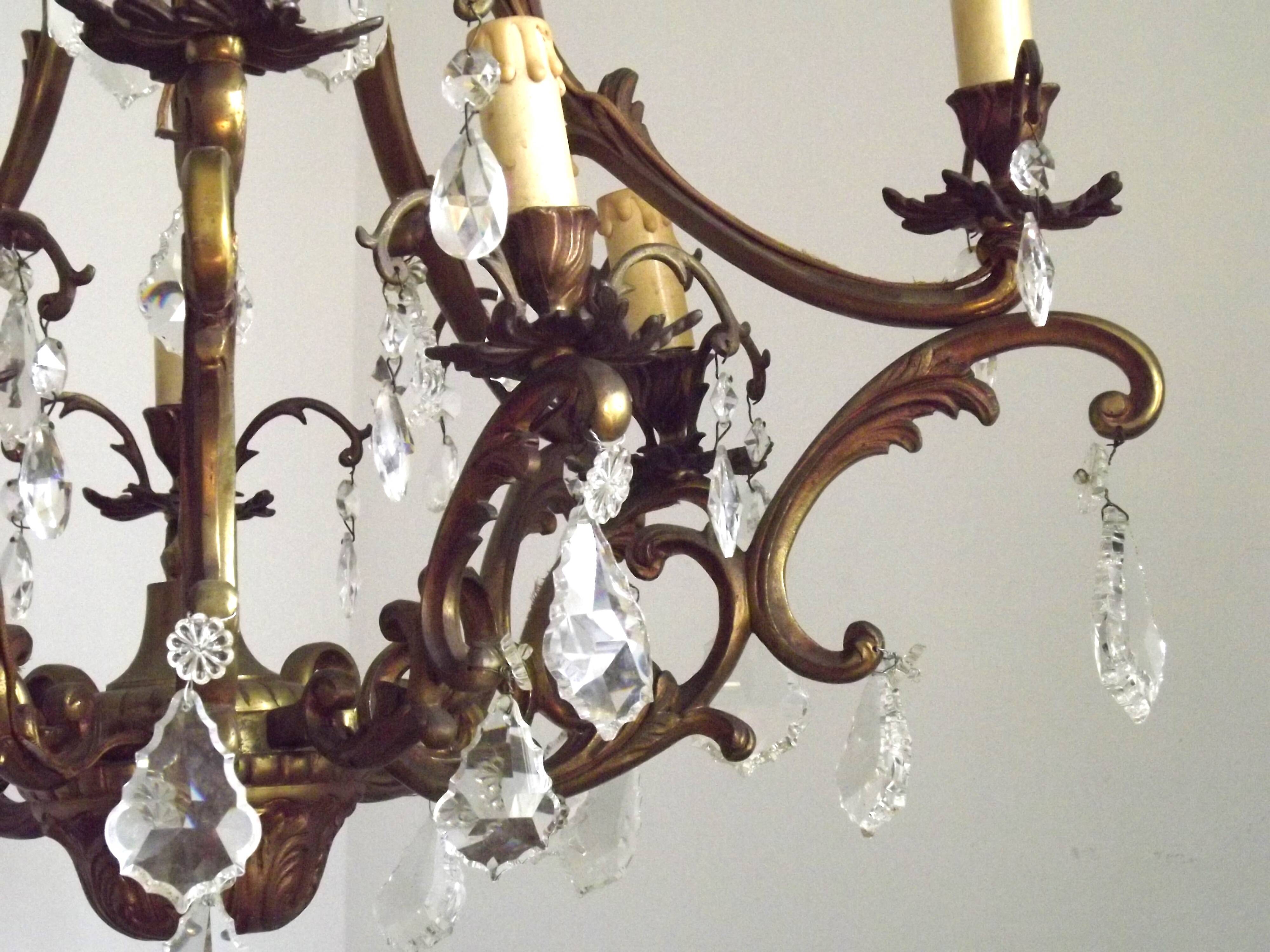 10 Light 5 Sided Bronze and Crystal Cage Chandelier