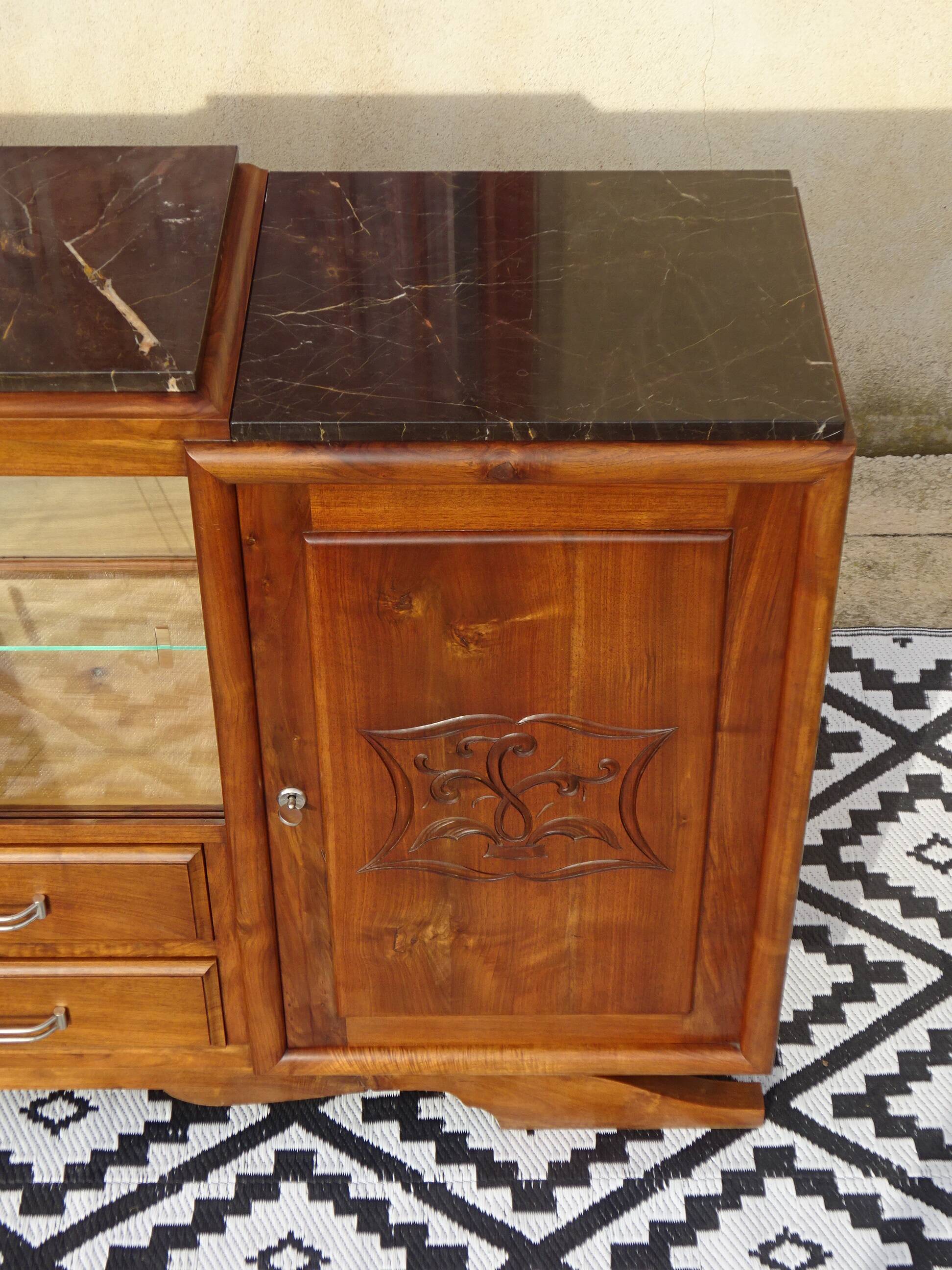 Walnut buffet with black marble top