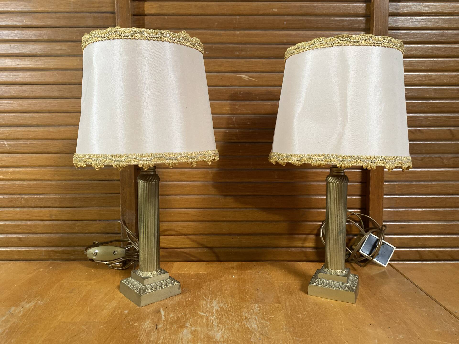 Pair of Antique Neoclassical Bedside Lamps Column Gilded Bronze France