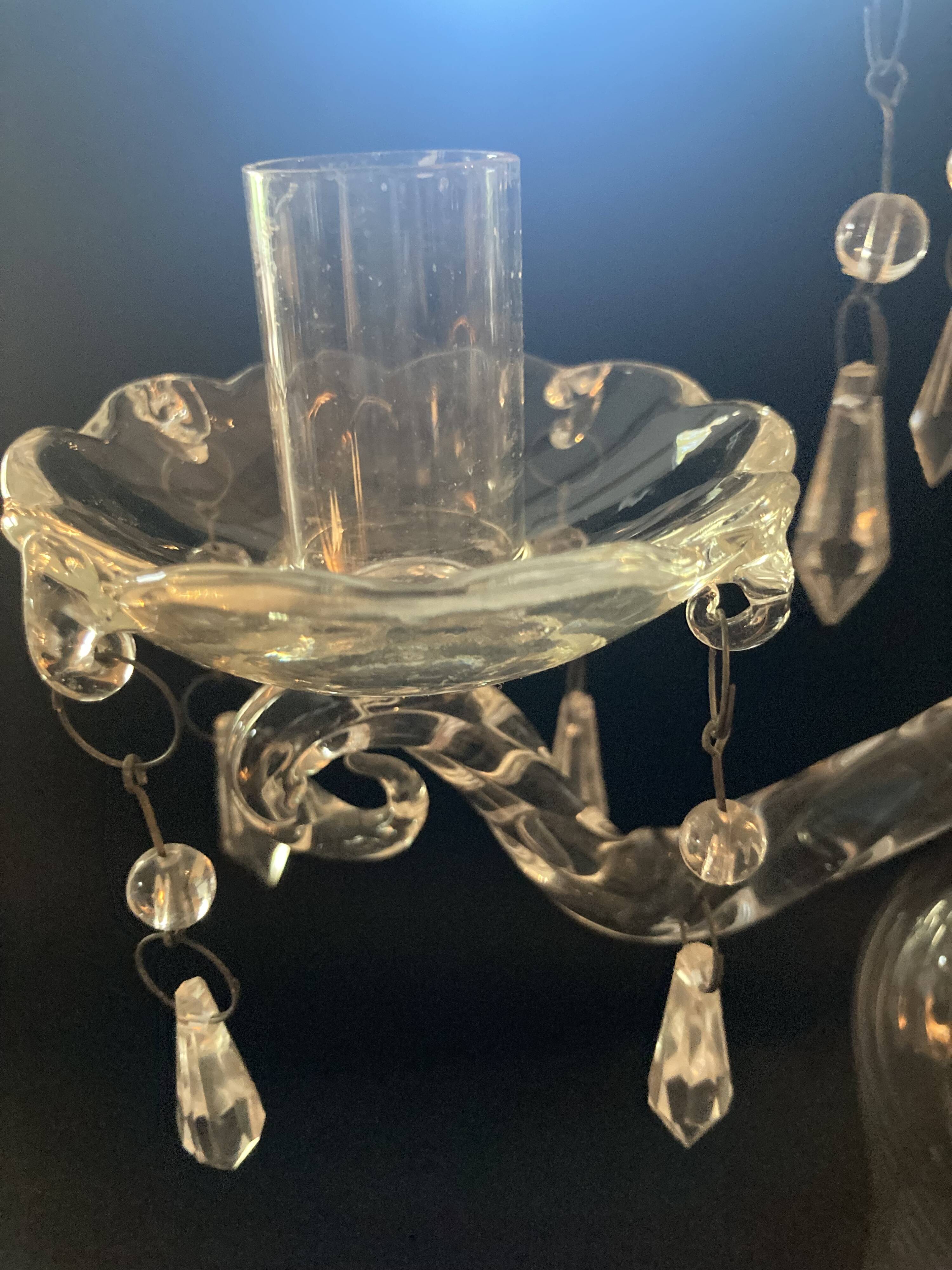 Antique twisted blown glass candle holder – 3 arms with tassels