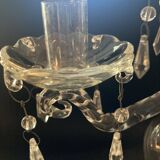 Bougeoir ancien en verre soufflé torsadé – 3 bras avec pampilles