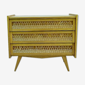 1960s vintage rattan chest of drawers