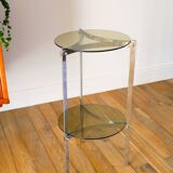 Tripod side table in chrome and smoked glass, double tier, Design, 1970