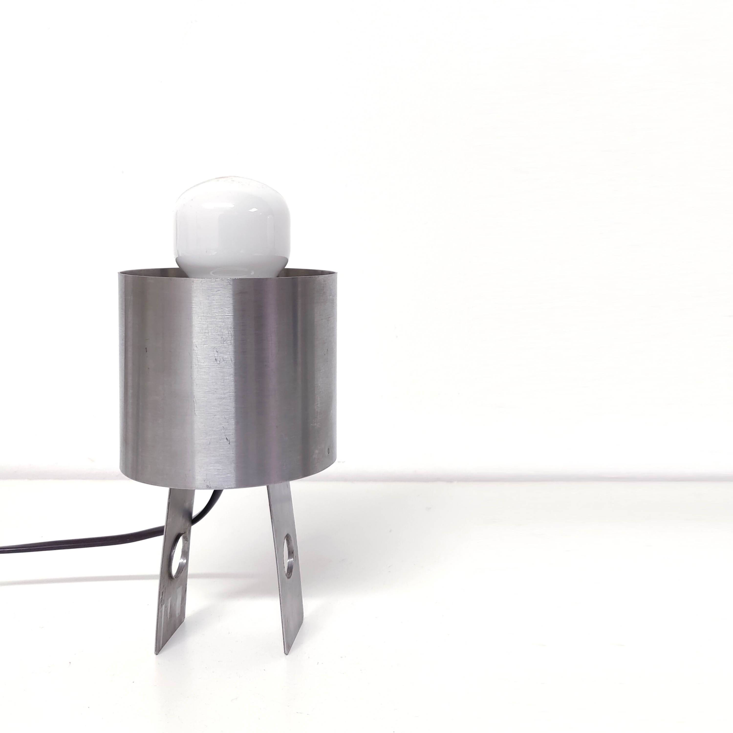 70s stainless steel table lamp geometric shapes