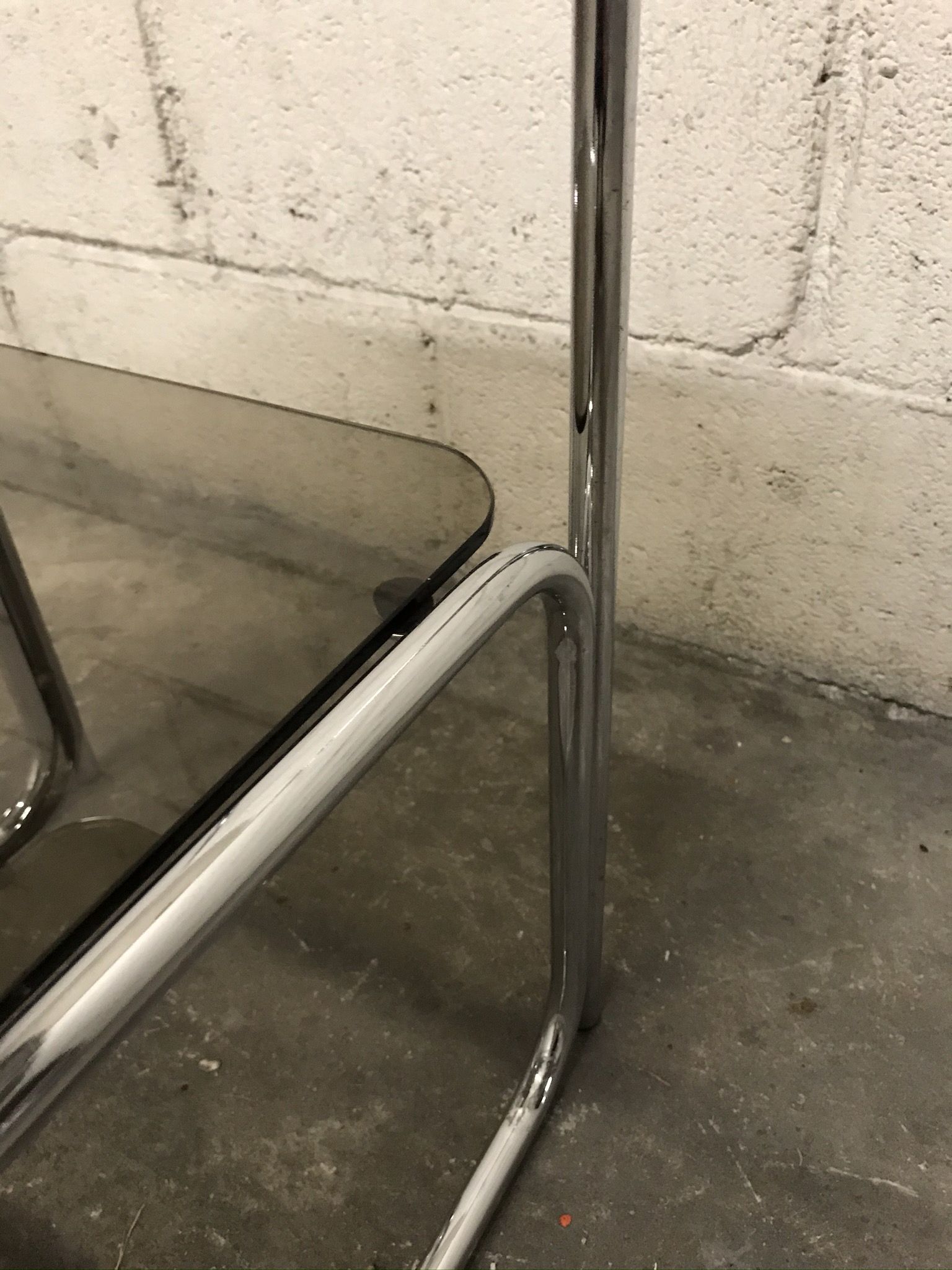 Sofa end in smoky glass and chrome metal, 70s
