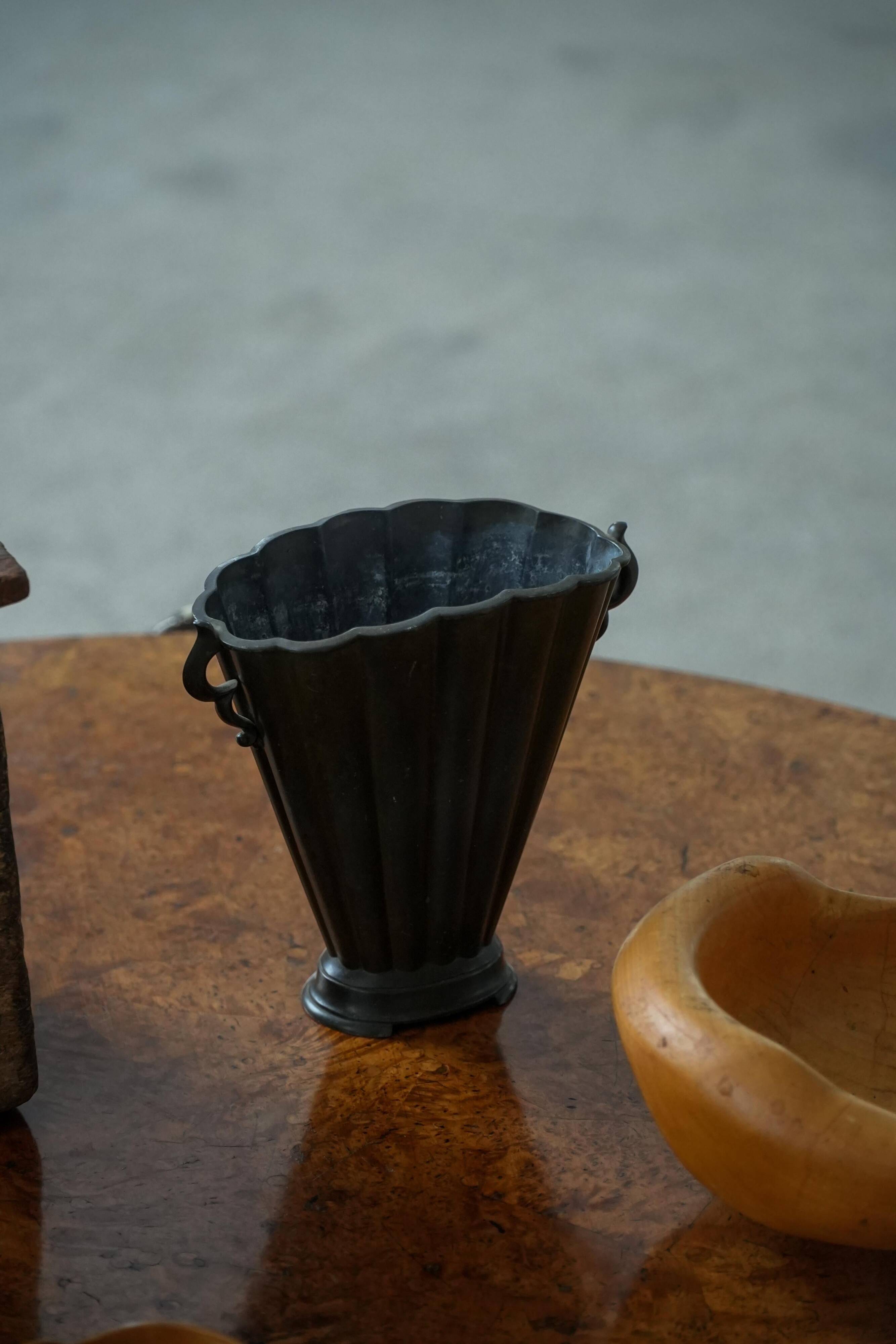 Just Andersen Art Deco Vase in Patinated Disco Metal, Denmark, 1930s, Model D20